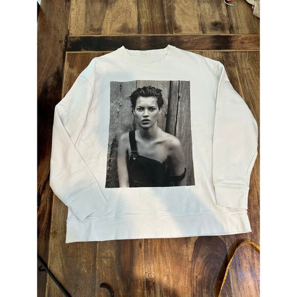 Zara Women's White Kate Moss Special Edition Crew Neck Sweatshirt Size Medium - Picture 3 of 8
